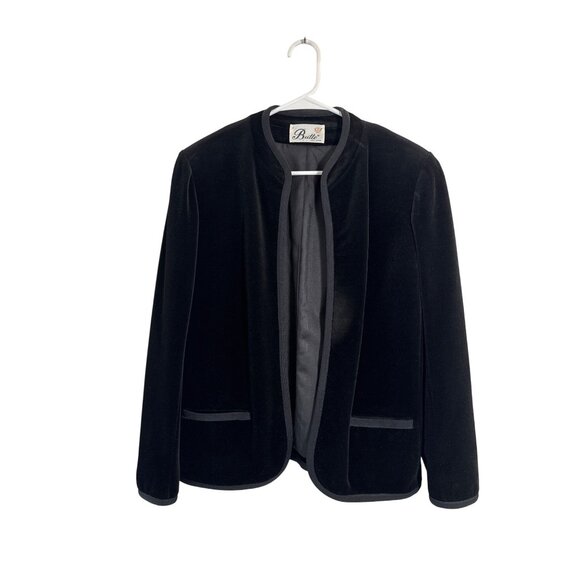 Vintage Butte Womens Black Velvet Open-Front Blazer Modern Size Large - Picture 1 of 9